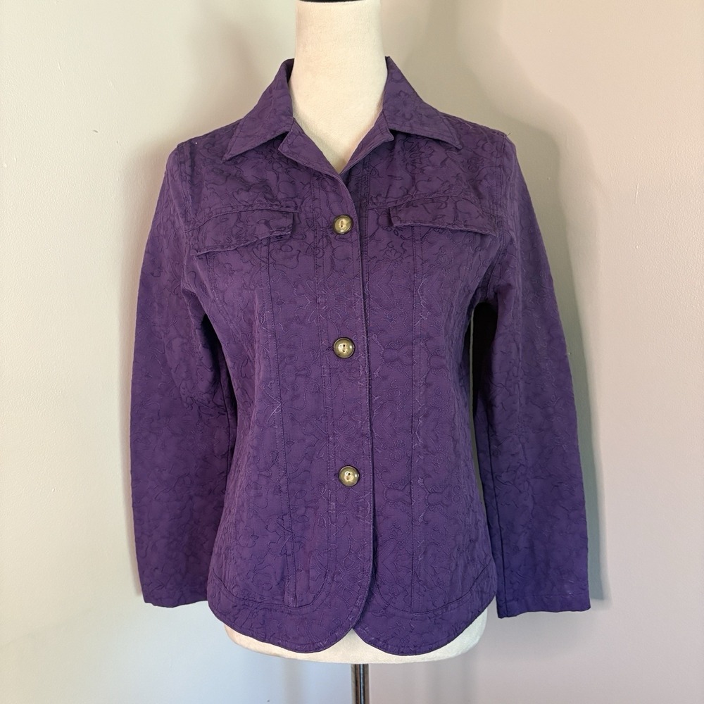 VTG Tantrums 90s Embroidered Brocade Jacket Purple Button Blazer Pockets Small